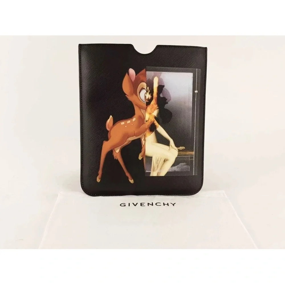 Givenchy Black Leather Rave Bambi Print Tablet Case Msersa 144010000552